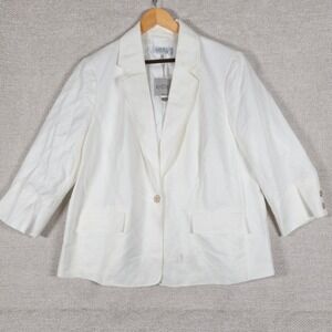 Kasper Woman White Linen Blend Single Button Blazer Jacket 22W PLEASE READ